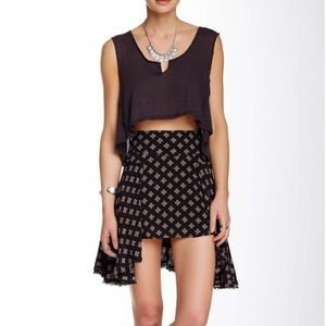 Free people hi low printed frayed edge skirt